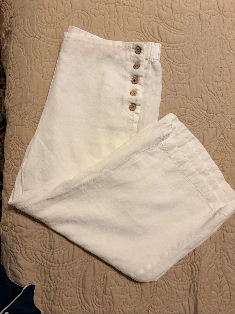 J.Jill Love Linen White Wide Leg Crop Pants Nautical Button L Petite - Picture 5 of 10